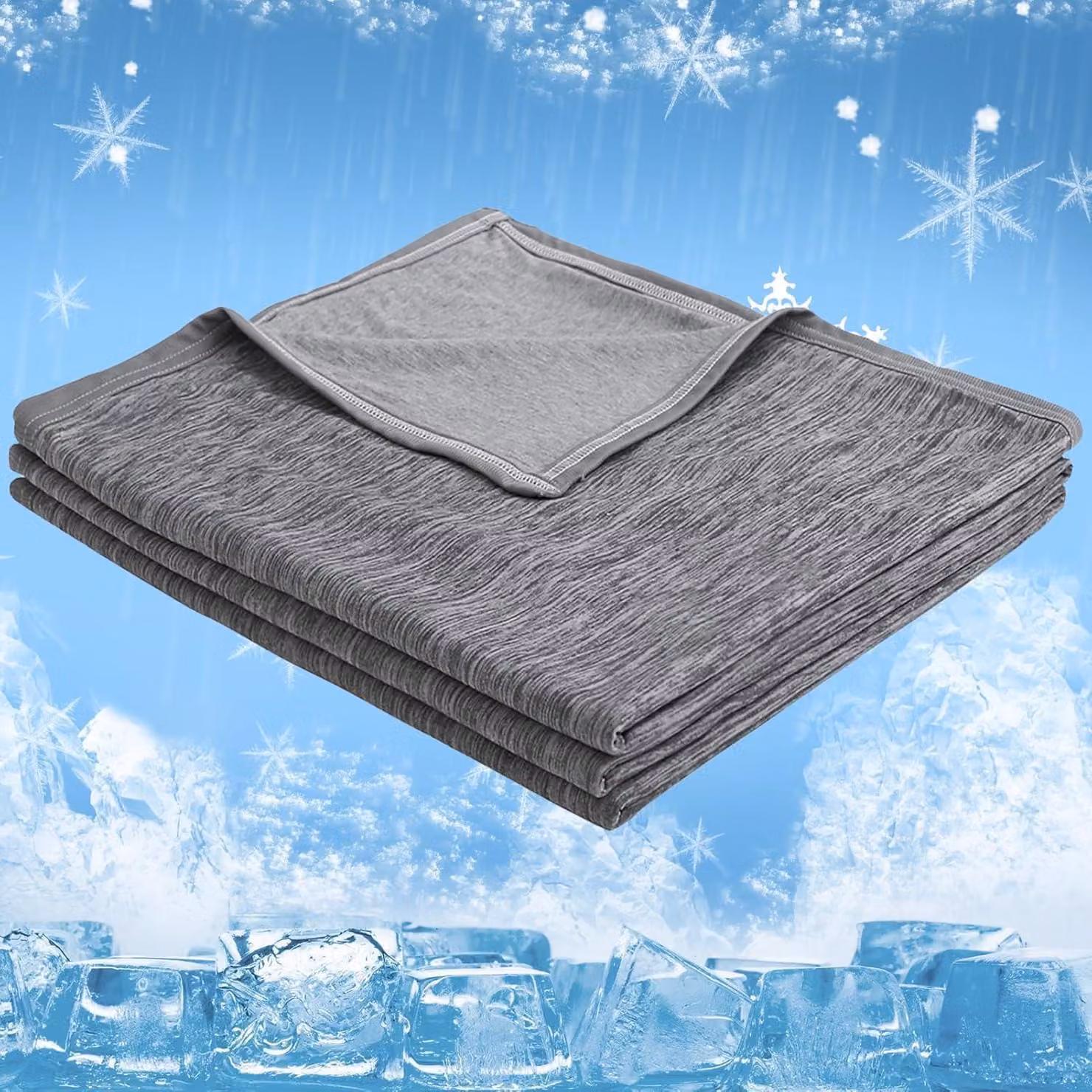 Coperta rinfrescante 150x200 cm, coperta estiva 2in1, autorigenerante, in cotone, Q-Max 0,45, grigia