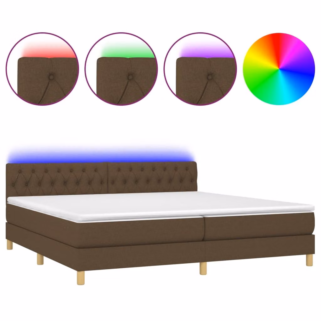 Letto a Molle Materasso e LED Marronescuro 200x200cm in Tessuto