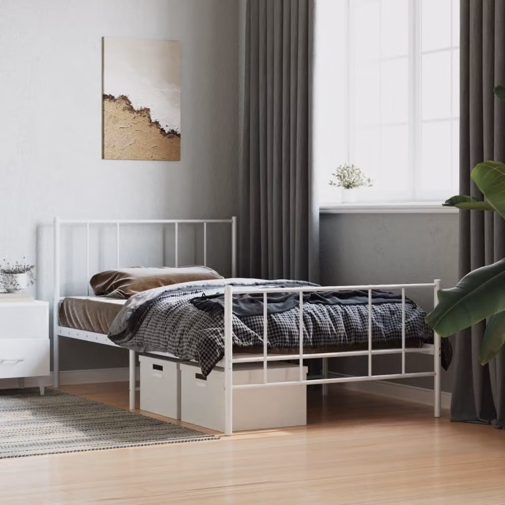 The Living Store Struttura letto con testiera e pediera in metallo bianco 100x200 cm
