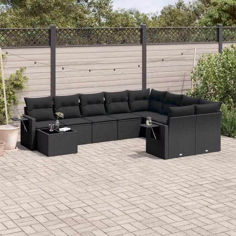 Maison Exclusive - Set Divani da Giardino 10pz con Cuscini in Polyrattan Nero