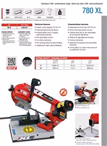 Segatrice a nastro Femi 780 XL da banco con potenza di 850 W e lama da 1335 x 13 x 0,65 mm, colore rosso – 2