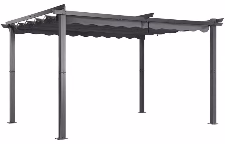 Pergola con tetto retrattile - Struttura in alluminio - 3 x 4 metri - Tetto in poliestere - Colore antracite