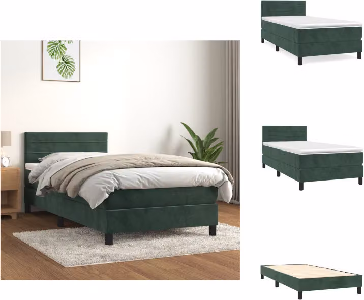 vidaXL Letto a molle con materasso verde scuro 90x190 cm in velluto - Letti e strutture letto