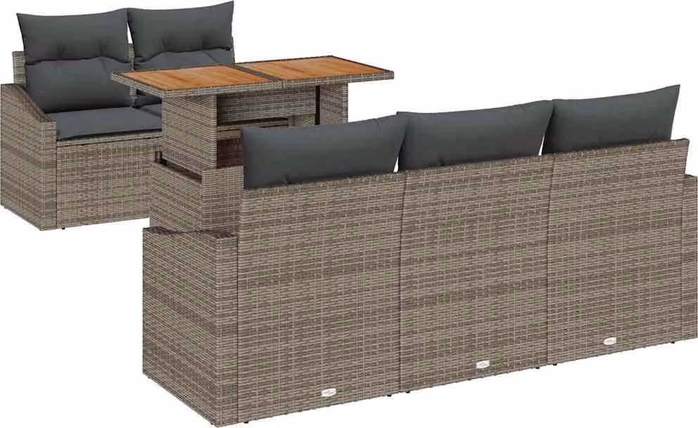 Set Divano da Giardino 6 pcs Grigio Poly Rattan
