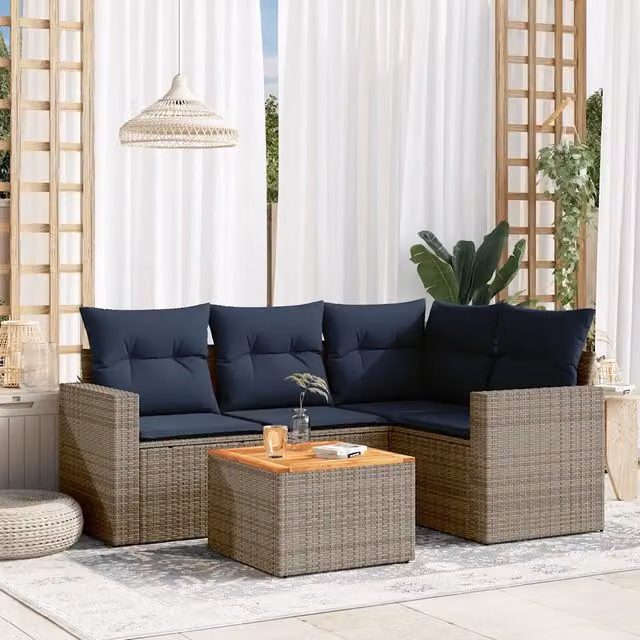Set Divani da Giardino 5 pz con Cuscini Grigio in Polyrattan 3256439