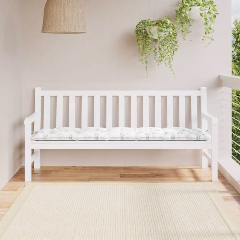 Cuscino per panca vidaXL a forma di foglia in tessuto Oxford verde e bianco, L: 180 cm, P: 50 cm, H: 7 cm