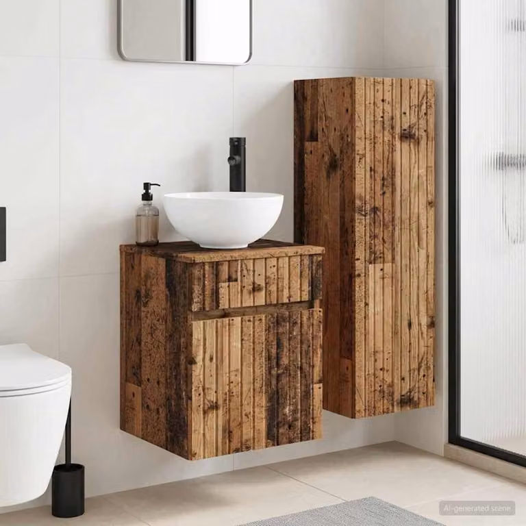 Set di mobili per il bagno vidaXL in legno marrone composto da mobile lavabo e pensile, L/P/H: 33 x 34,5 x 100 cm