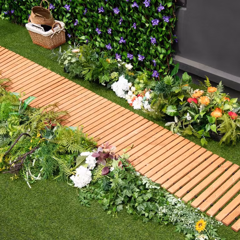 Sentiero avvolgibile in legno marrone Costway per giardino con fil di ferro e superficie antiscivolo, Larghezza: 55 cm
