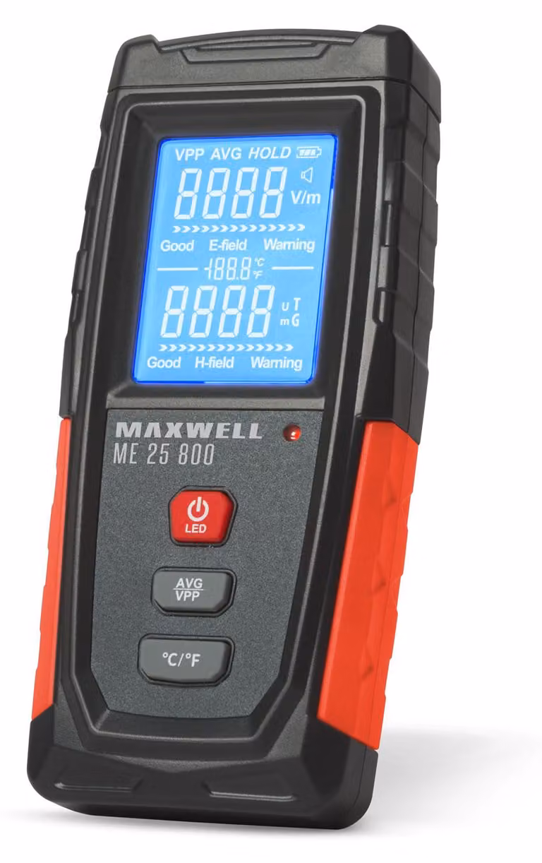 Misuratore di radiazioni elettromagnetiche – Dispositivo 2 in 1 per campi elettrici e magnetici – Display LCD – Ricaricabile – 60×25×133 mm [25800]