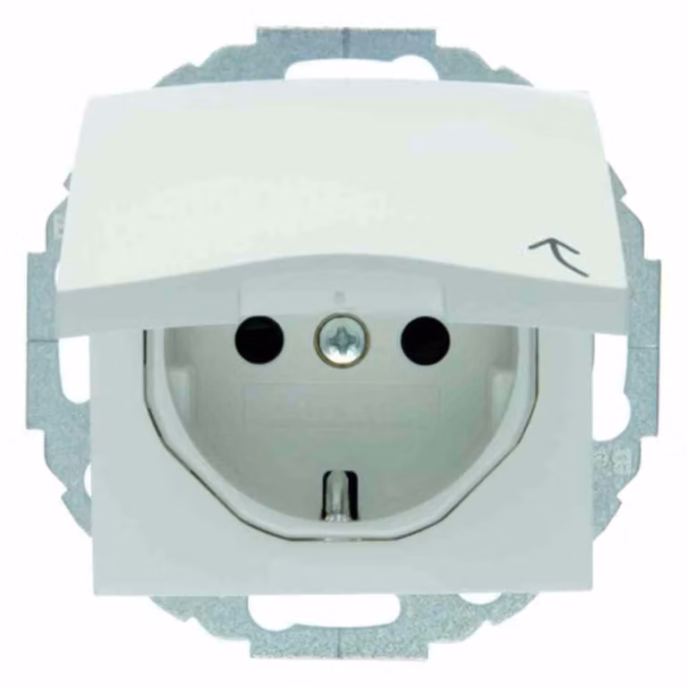 Berker 47448989 Presa di corrente con coperchio incernierato + protezione tattile avanzata a passi di 45° posizione di installazione variabile S1 bianco polare lucido