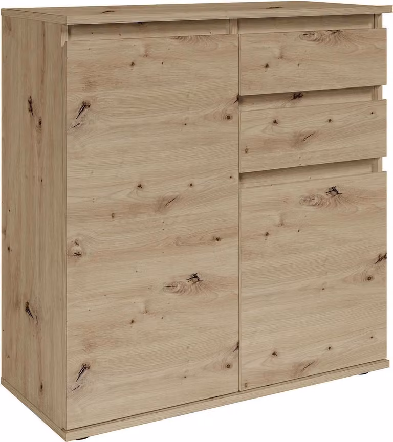 Cassettiera - 80 x 84 cm - 2 ante - 2 cassetti - Decorazione rovere artigianale