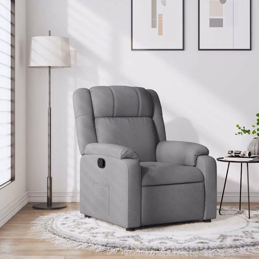 vidaXL Poltrona reclinabile relax in tessuto grigio con braccioli e struttura in legno e metallo