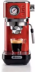 Ariete Macchina da caffè espresso Linea Moderna 1381, 1300W, 15 Bar, con Manometro e Dispositivo Cappuccino, Compatibile con Caffè in Polvere e Cialde ESE, Colore Rosso, Capacità 1,1 l