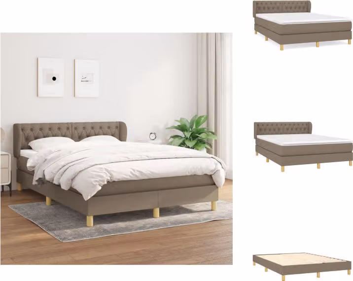 vidaXL Letto a molle con materasso in tessuto taupe 140x200 cm - Letti e strutture letto