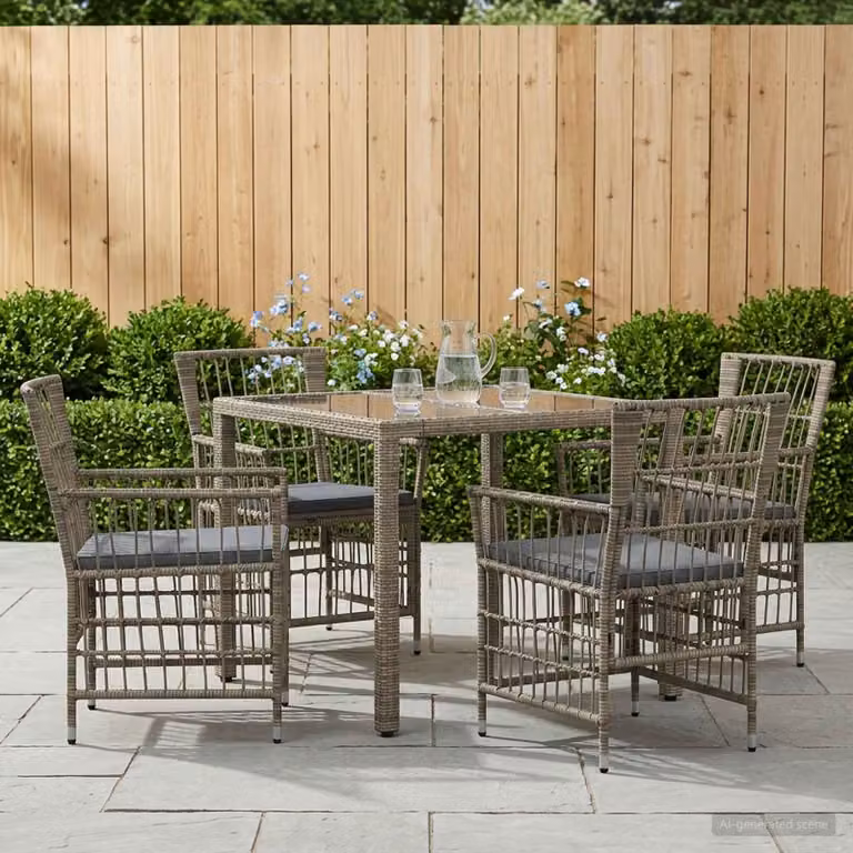 Set da pranzo per esterni vidaXL in polyrattan e vetro grigio, 5 pezzi
