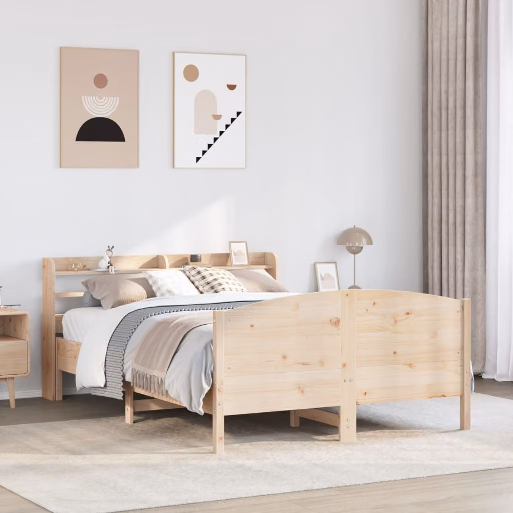Letto vidaXL in legno massello di pino marrone con ripiani laterali L: 160 cm, P: 200 cm – 1