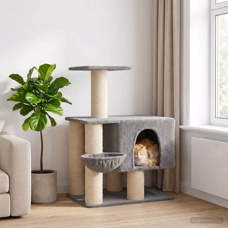 vidaXL Albero per gatti con pali in sisal Grigio Chiaro