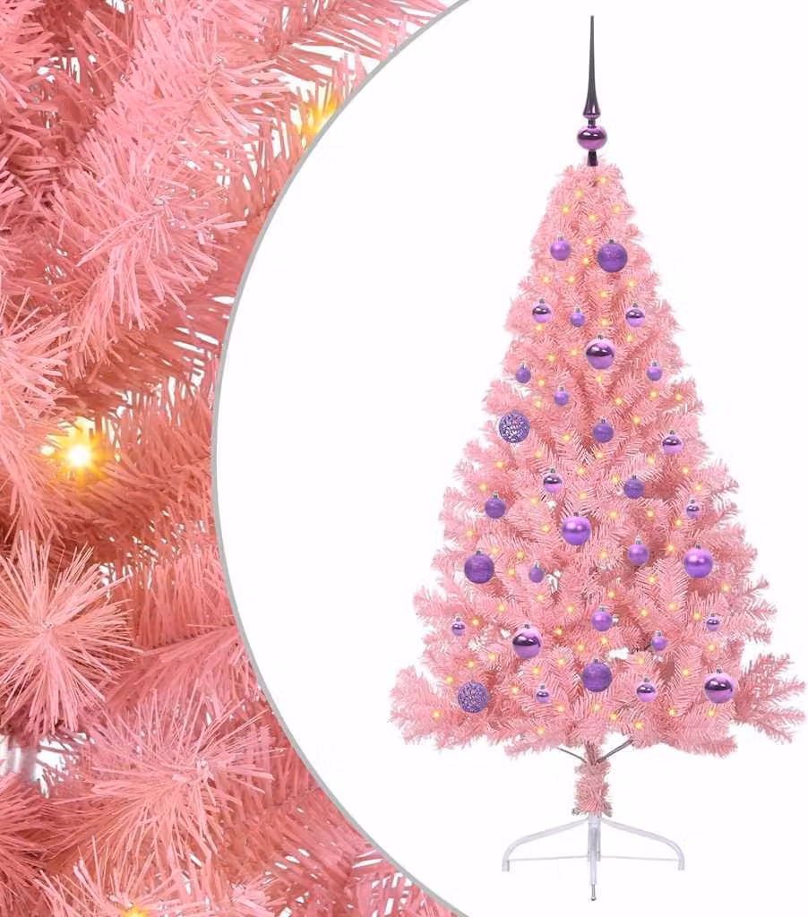 Albero di Natale artificiale con luci integrate Rosa 150 cm PVC