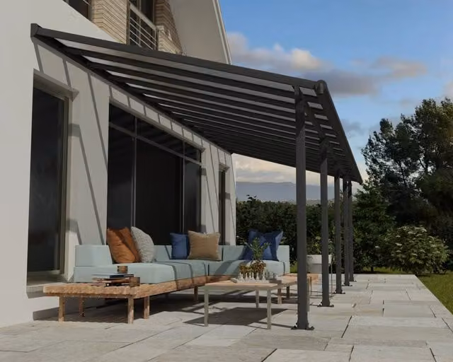 Pergola addossata Palram Olympia in alluminio e policarbonato grigio L: 8.6 m, P: 3 m