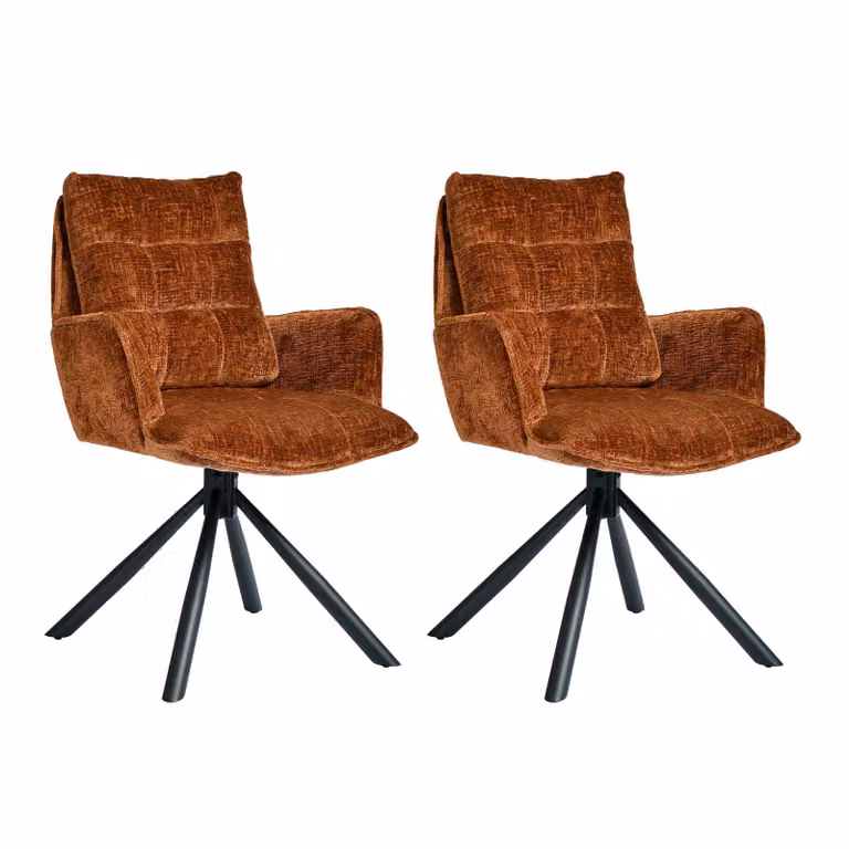 Duhome Sedia da pranzo girevole a 360° Set di 2 poltrone lounge Sedia in ciniglia con funzione di ritorno per ufficio, cucina, soggiorno, camera da letto, arancione