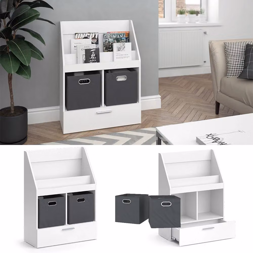 Libreria Vicco Bianca con Box Pieghevoli per Soggiorno L: 72 cm, H: 96.2 cm – 2