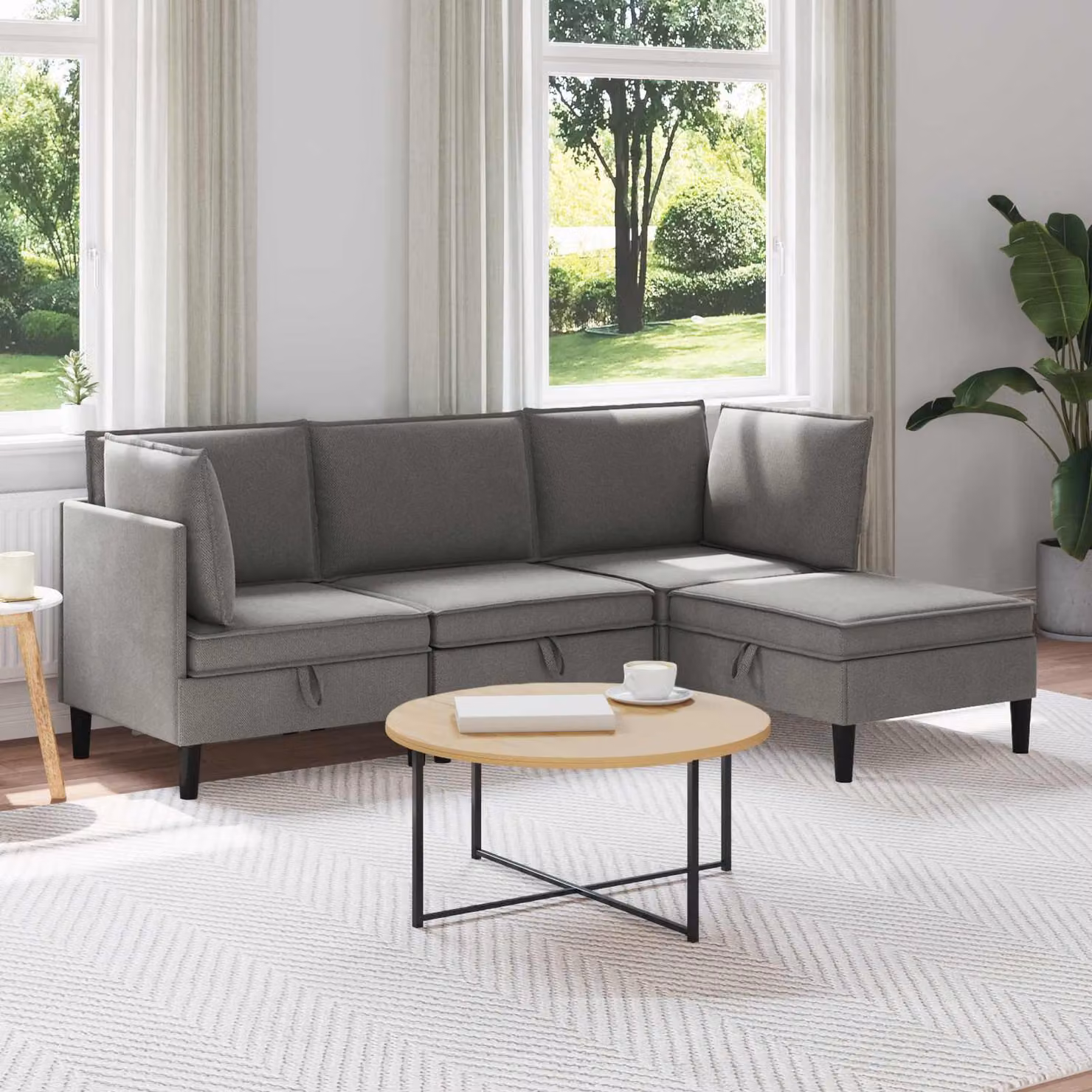 Set di mobili per il soggiorno vidaXL composto da 4 pezzi in tessuto grigio e marrone con design a L e seduta imbottita in schiuma