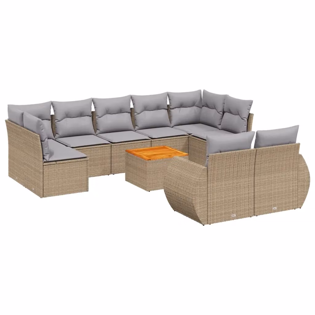vidaXL Set Divano da Giardino a L 10 pz con Cuscini Beige e Tavolino, Design Moderno in Polyrattan e Acciaio Verniciato a Polvere – 2