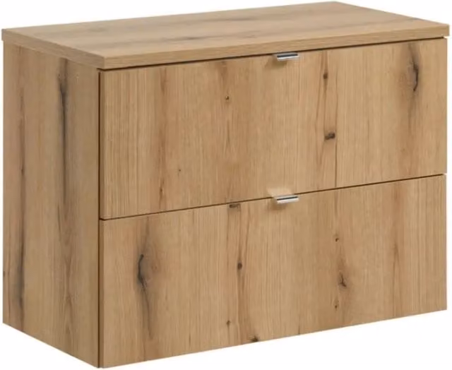 Set bagno sospeso VANO effetto rovere 80cm: mobile sotto lavabo con cassetti + piano per lavabo