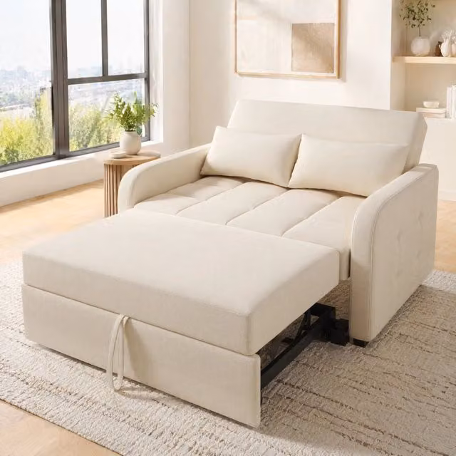 Divano letto ULEVR beige 127x75x94 cm con schienale regolabile a 3 posizioni e 2 cuscini