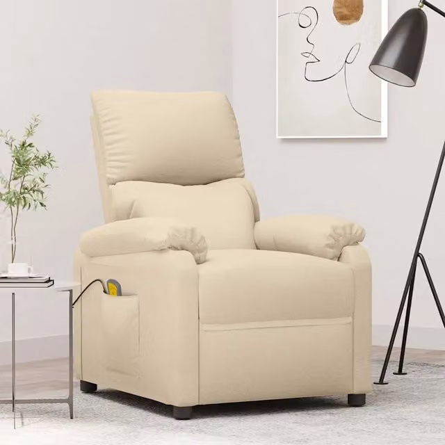 Poltrona Relax Recliner con Braccioli in Tessuto Beige per Soggiorno