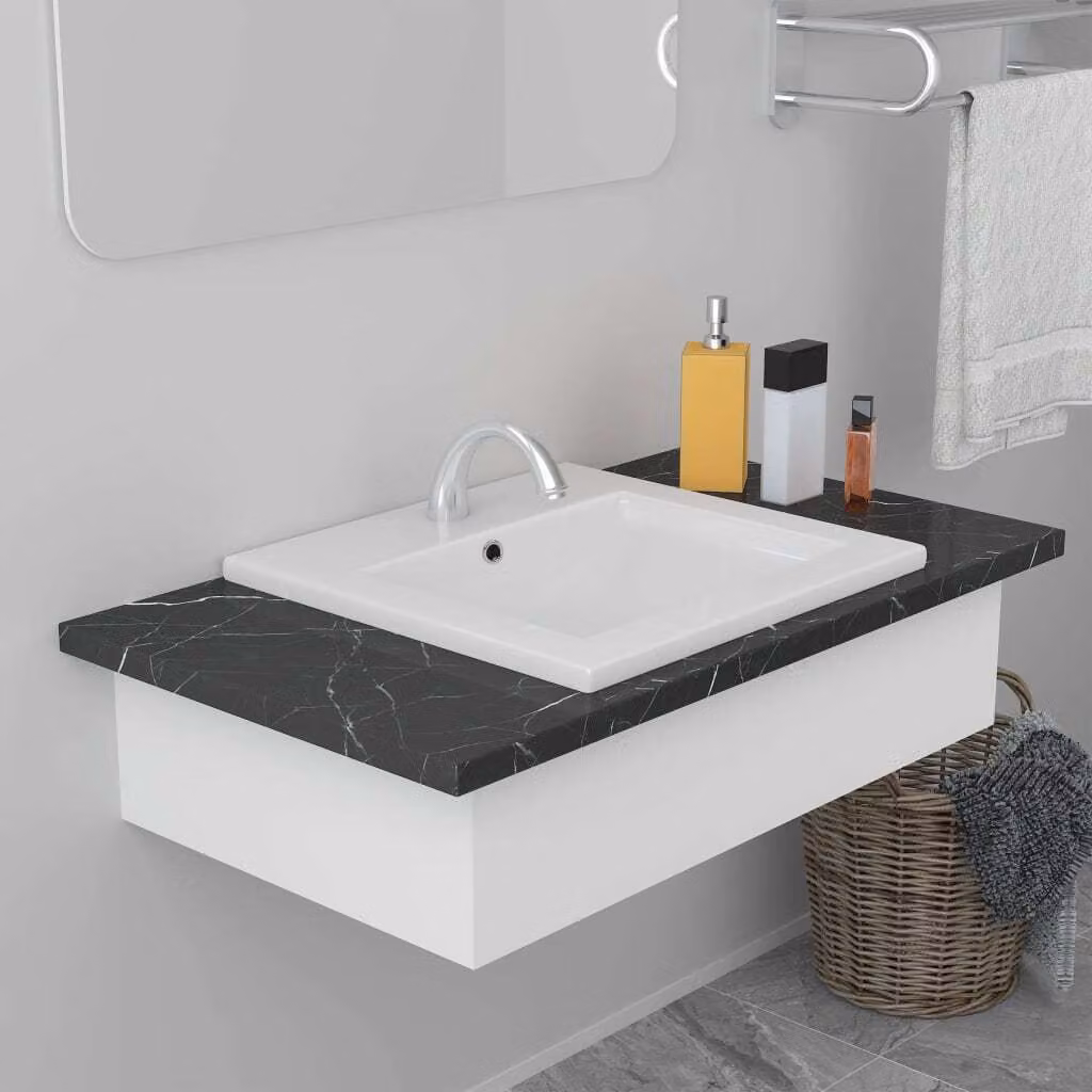The Living Store Lavabo da incasso 42x39x18 cm in Vetroceramica bianca