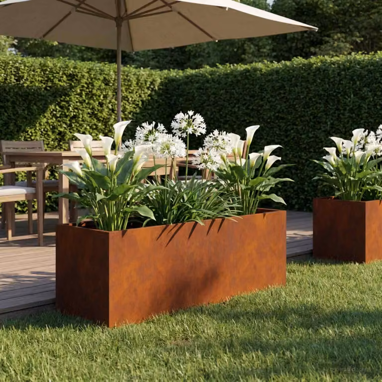 vidaXL Vaso da giardino in acciaio Corten marrone L: 60 cm, P: 20 cm, H: 20 cm