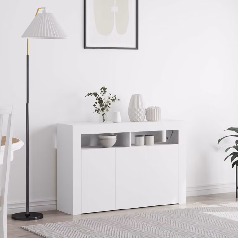 Credenza moderna vidaXL in legno MDF bianco con illuminazione integrata L 116 x P 30 x H 75 cm