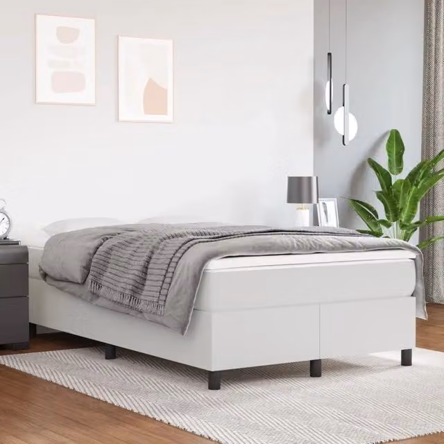 Letto con Giroletto a Molle e Materasso Ibrido vidaXL in Similpelle Bianco L/P: 120 x 200 cm