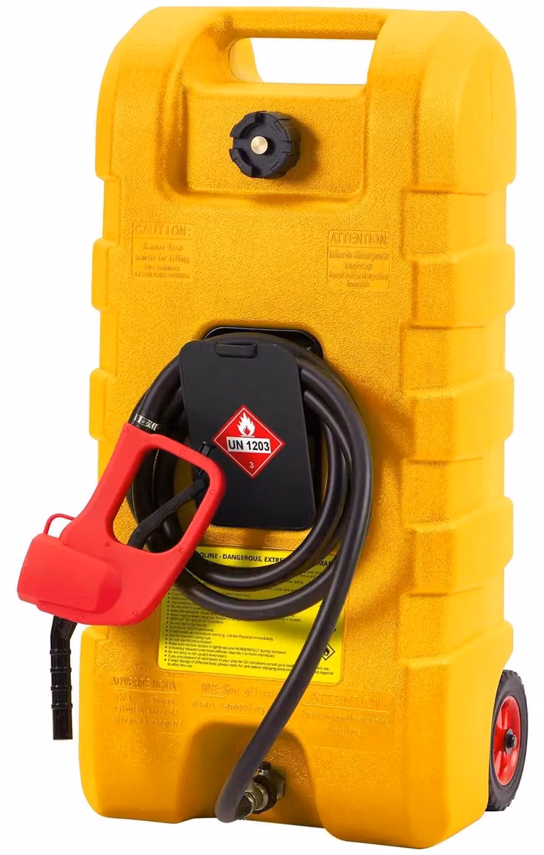 Contenitore per carburante, pompa manuale, tubo di 3 metri, colore giallo