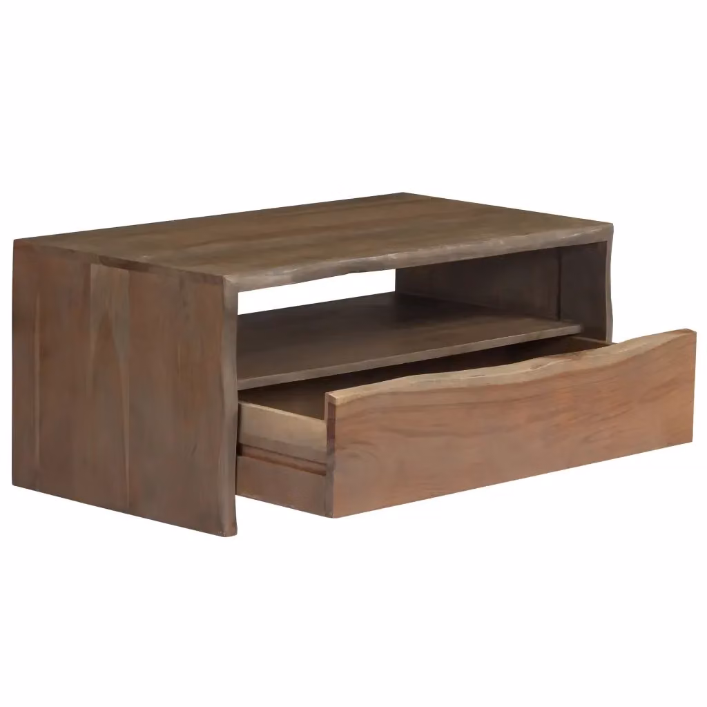 Tavolino da caffè rettangolare in legno di acacia con bordo naturale stile rustico grigio vidaXL L/P/H: 90 x 50 x 40 cm – 2