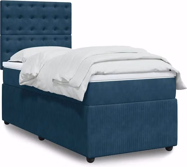 Letto Ibrido vidaXL con Materasso a Molle Insacchettate in Velluto Blu e Bianco L/P/H: 90 x 190 x 150,5 cm – 1