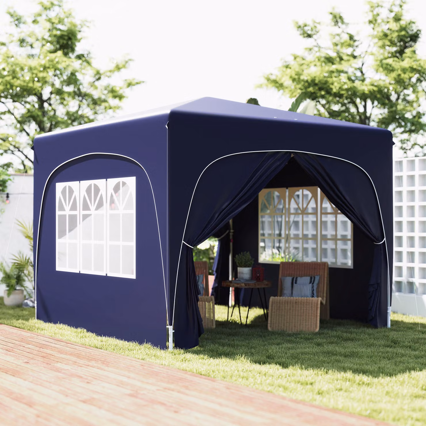 Gazebo da giardino pop-up Outsunny con pareti laterali e borsa da trasporto, protezione UPF50+, colore Sabbia, 3 x 3 m – 2
