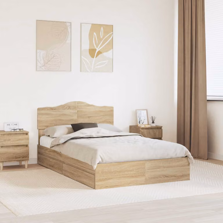 Letto con contenitore e cassetto vidaXL in Rovere Sonoma, L: 138 cm, P: 196 cm, H: 90 cm