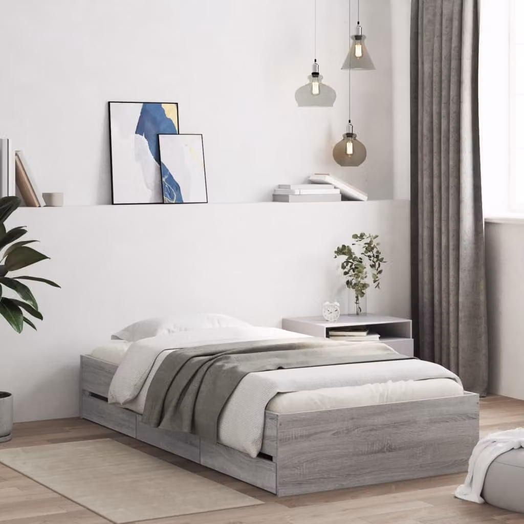 vidaXL Giroletto con Cassetti in Legno Multistrato Grigio, L/P/H: 90 x 190 x 33 cm – 1