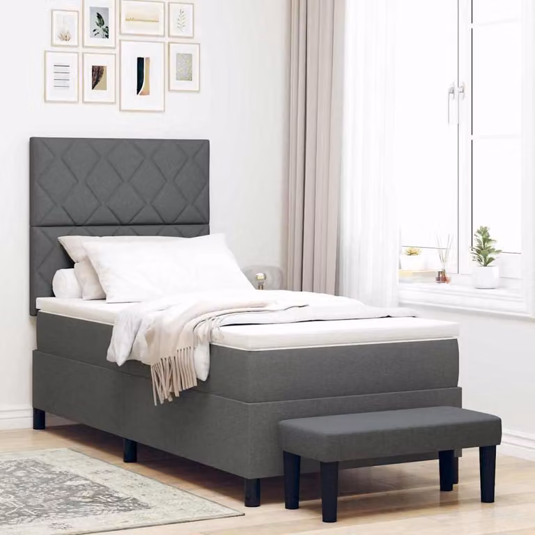 Maison Exclusive - Letto boxspring con testiera grigio scuro 90 x 190 cm in tessuto