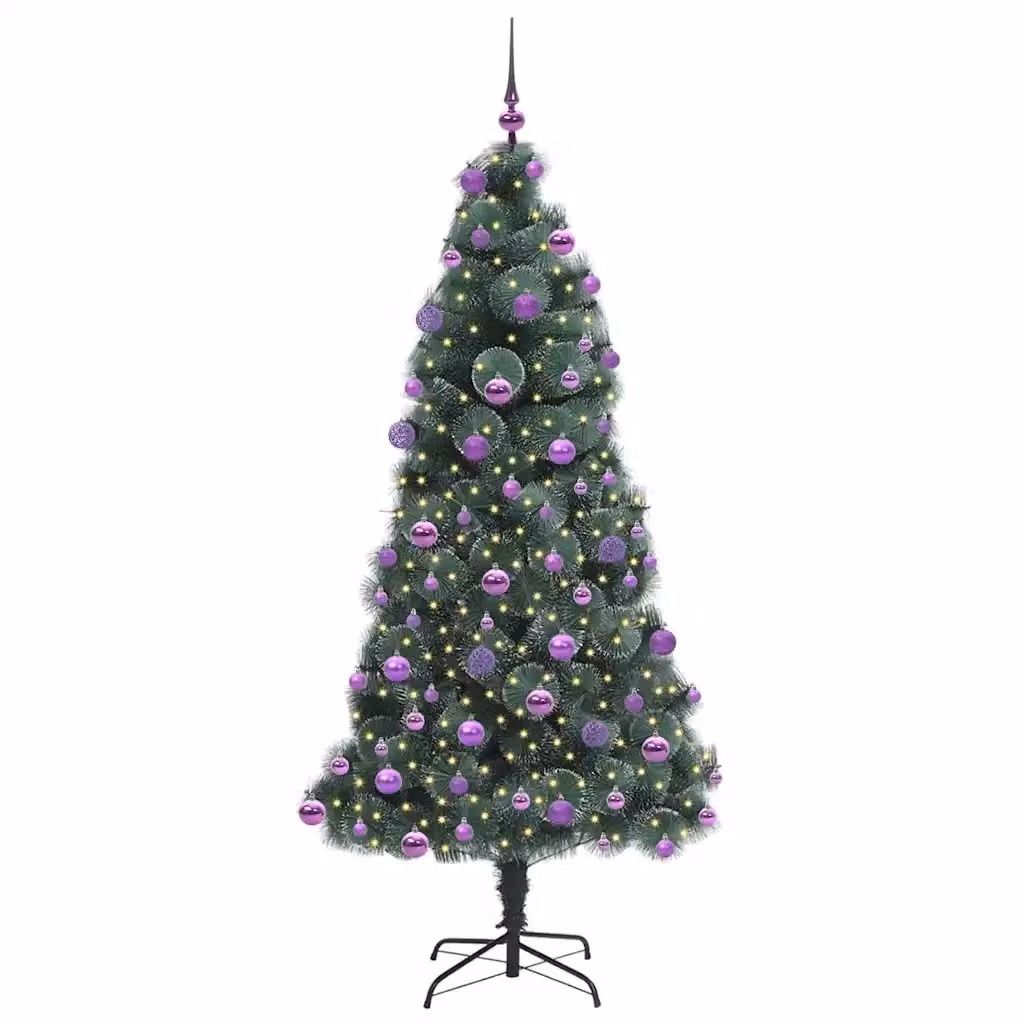 Albero di Natale artificiale pre-illuminato con LED luce bianca calda e set di palline verde vidaXL – 2