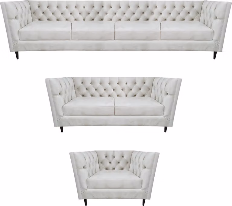 Wohnzimmer Leder Sofa Set 3tlg Polstermöbel Weiß Komplett Chesterfield