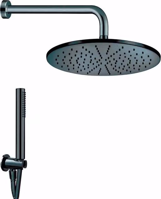 Kit doccia tondo in ottone completo nero opaco
