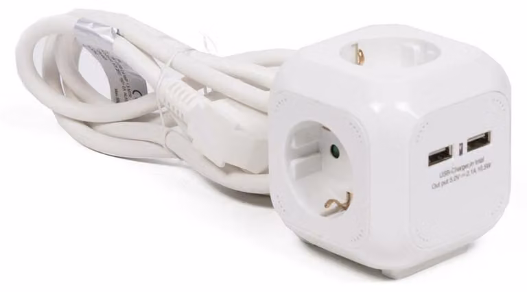 Ciabatta multipresa Benson a 3 prese con USB - con messa a terra - bianca - cavo da 150 cm - prolunga