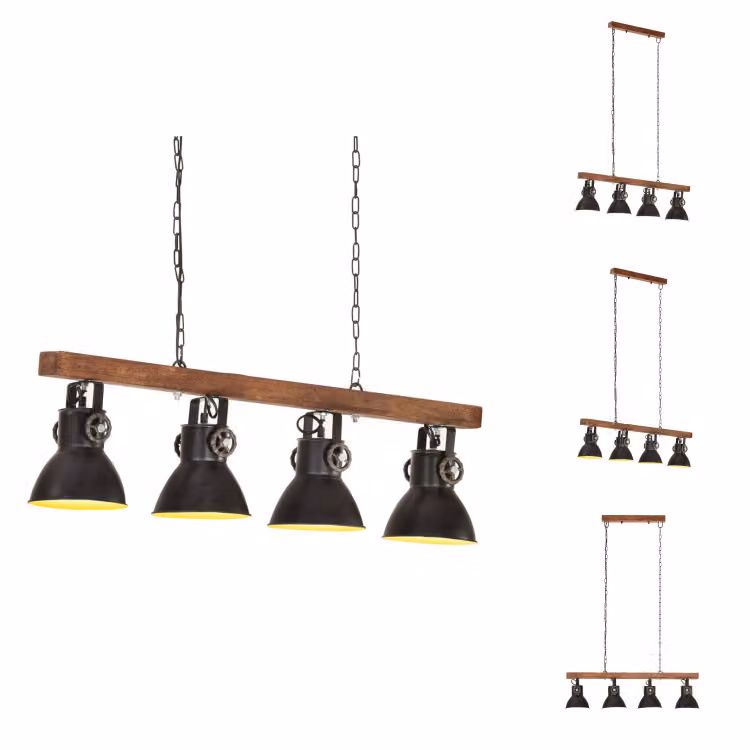 vidaXL Lampada da soffitto in stile industriale nero E27 in legno di mango - Lampade