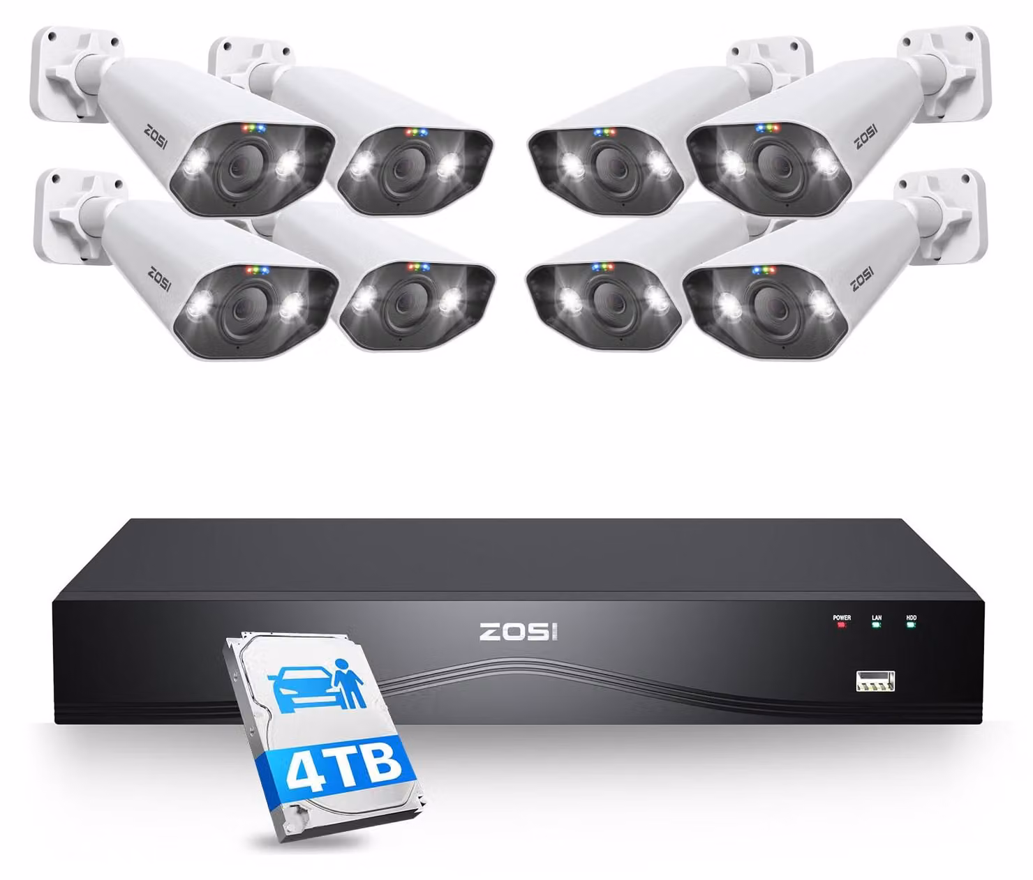 Kit di videosorveglianza a 32 canali, risoluzione 4K, NVR PoE, 8 megapixel, storage HDD da 4 TB, sistema cablato