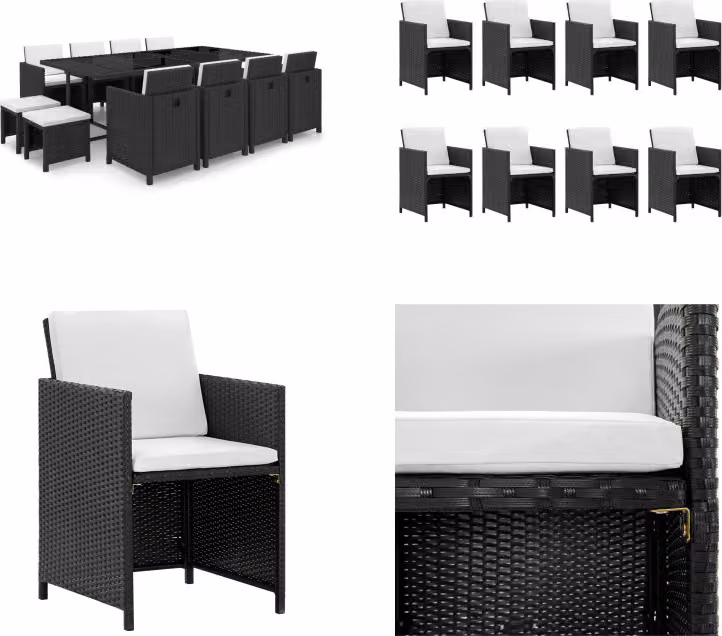 vidaXL set da pranzo da giardino 13 pezzi con cuscini in poly rattan nero - Set di mobili da giardino - Set di mobili da giardino - Tavolo e sedie da giardino - Tavoli e sedie da giardino