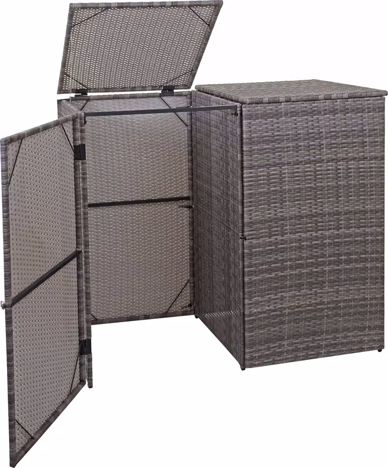 coperchio per cestino a 2 scomparti HWC-E25, coperchio per cestino per rifiuti, poly rattan 2x120l ~ grigio