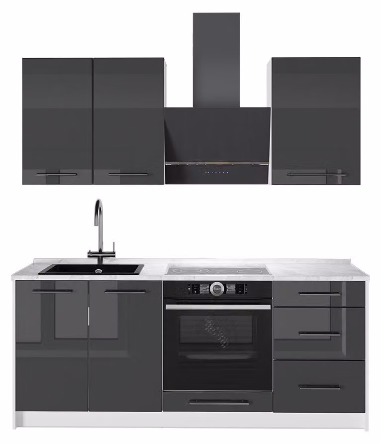 Cucina monoblocco Vicco Fame-Line Antracite lucido/Bianco 190 cm, PL Marmo, Model 64905